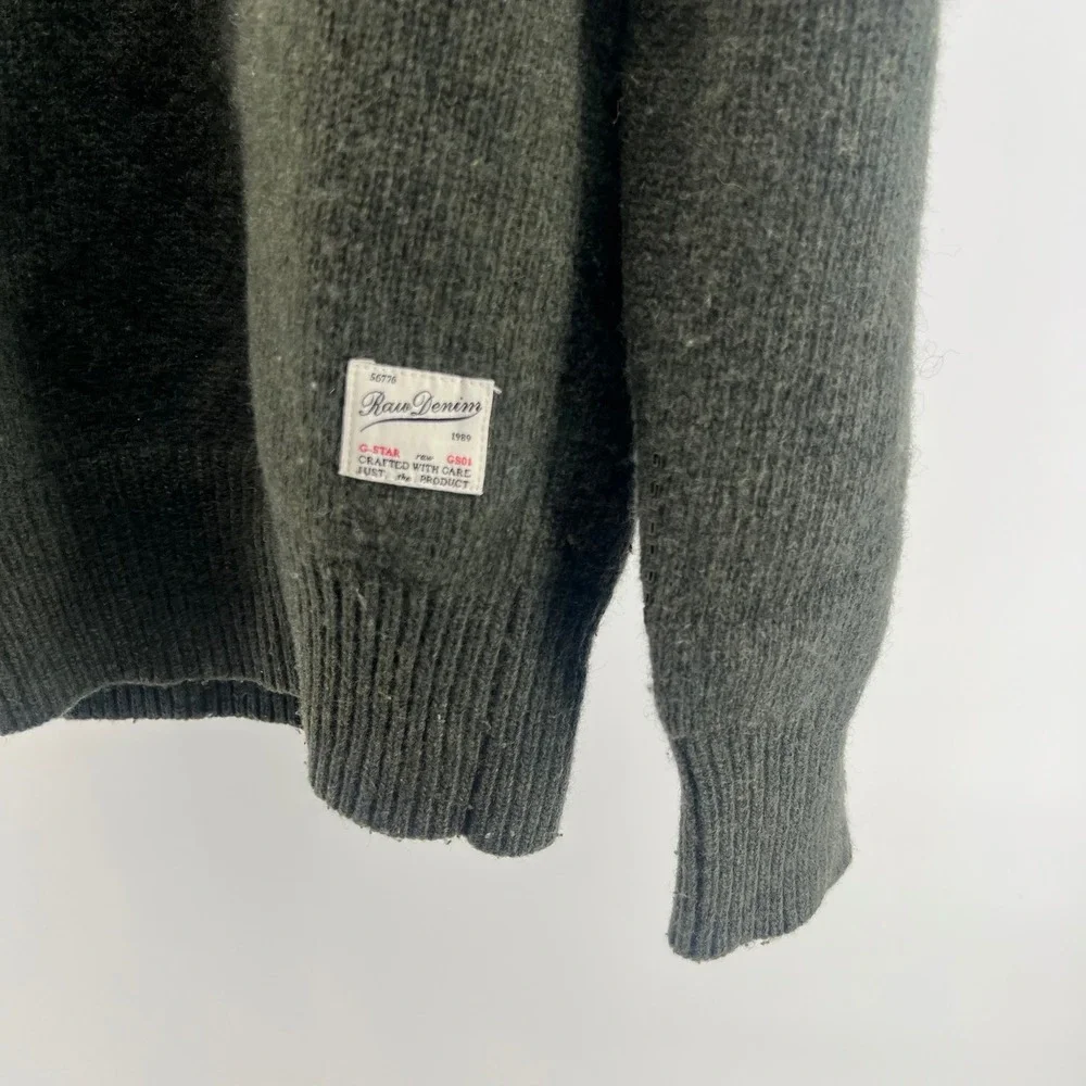Y2K G Star Raw Men's Green Lambs Wool Blend Quarter Zip Sweater Size‎ XL